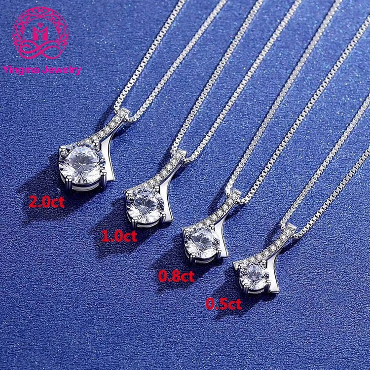 Custom Moissanite Wedding Necklaces 1ct 2 Carat DEF 925 Sterling Silver Jewelry Diamond Moissanite Necklace MegaBDM