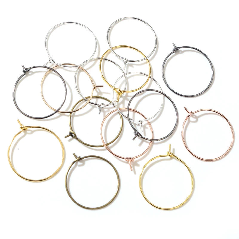 50pcs/lot 20 25 30 35 mm KC Gold Silver Color Hoops Earrings Big Circle Ear Hoops Earrings Wires for DIY Jewelry Making Supplies
