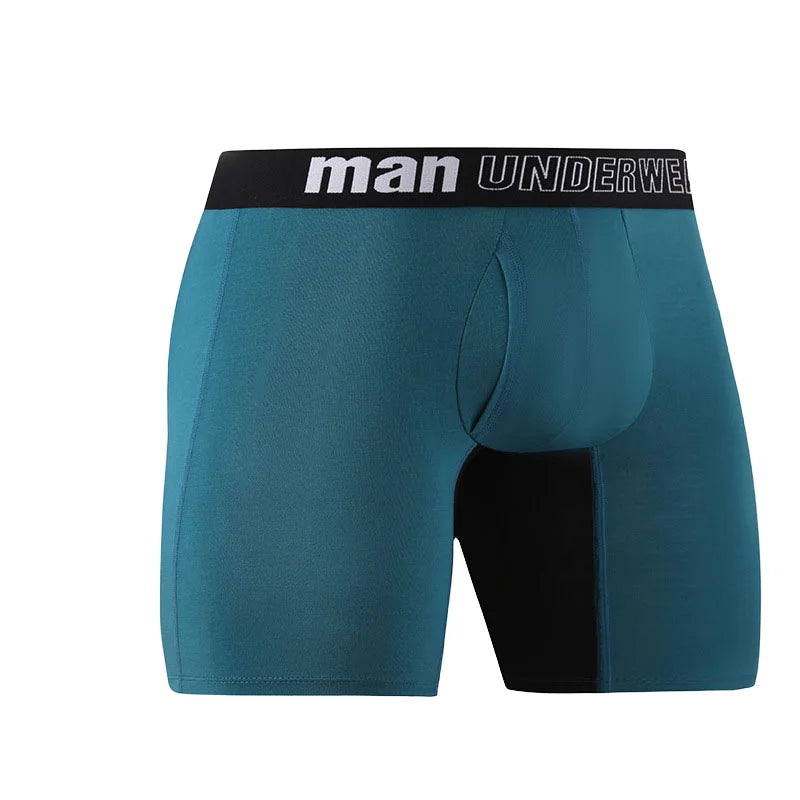 Wholesale Custom Logo Teal Blue Bamboo Fiber Boxer Briefs Breathable Antibacterial Men's Calzoncillos Underwear Printed Pattern