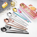 High-quality Portable Outdoor Multiple Colour Flatware Set 3PCS Stainless Steel Cutlery Set with Wheat Case