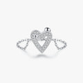 Original Bands 925 Sterling Silver Platinum Plated for Women Jewelry Fashion Irregular Hearts CZ Adjustable Link Chain Rings