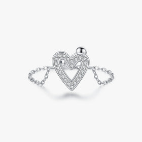 Original Bands 925 Sterling Silver Platinum Plated for Women Jewelry Fashion Irregular Hearts CZ Adjustable Link Chain Rings
