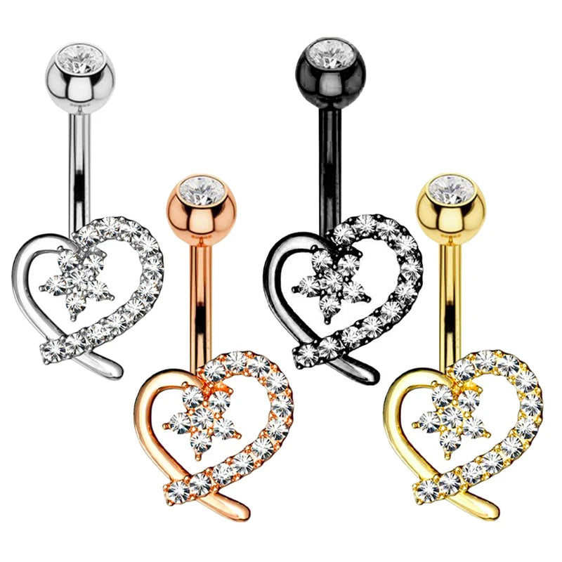 Heart Crystal Belly Button Rings Belly Bar Navel Piercing Jewelry Hot Summer Women Jewelry Navel Piercing Belly Nombril