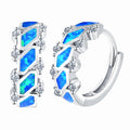 Trendy Blue Opal Geometric 925 Sterling Silver Hoop Earrings for Women for Wedding Party or Engagement Rhodium Plated