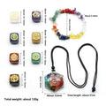 Cube Symbol Yoga Seven Chakras Crystal Set Carved Rose Quartz Stone Bracelet and Seven Chakras Crystal Set