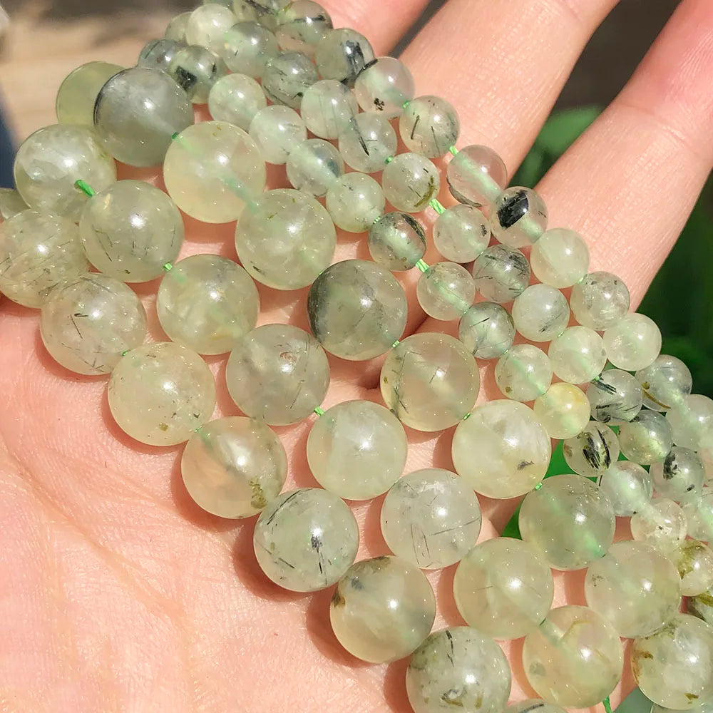 Natural Stone Beads 4/6/8/10/12MM Green Prehnites Loose Stones for Jewelry DIY Making