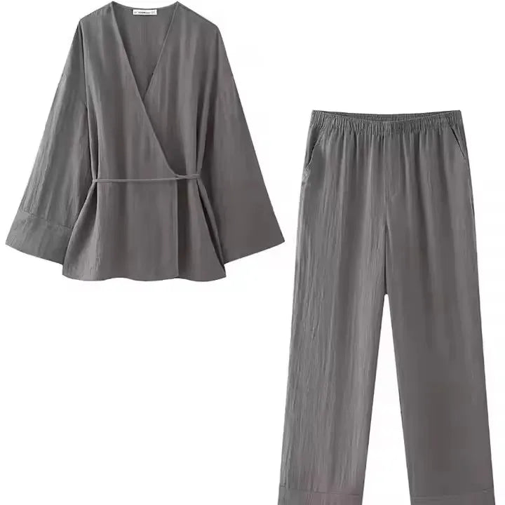 Women Outfit Women 2 Pieces 2025 New Fashion Kimono Style Top Women's Suit Two Piece Set Pajama Style Pants Sets