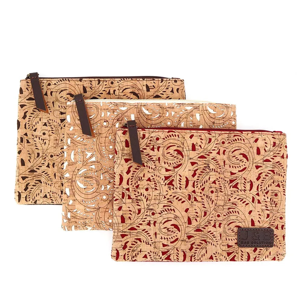 Hollow Out Laser Cut Polynesian Hawaiian Natural Cork Travel Style Makeup Bag Eco-friendly Recyclable Cork Toiletry Bag Pouch