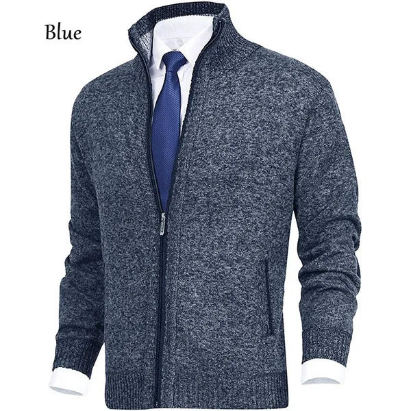 Autumn Winter Men's Fashionable Cardigan ODM-supplied Fine Needle Crocheted Sweater Jacket Stand Collar Plus Size Letter Pattern