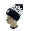 Wholesale Custom Embroidered Logo Black and White Jacquard Letters Acrylic Unisex Cuffed Knitted Beanie Hat
