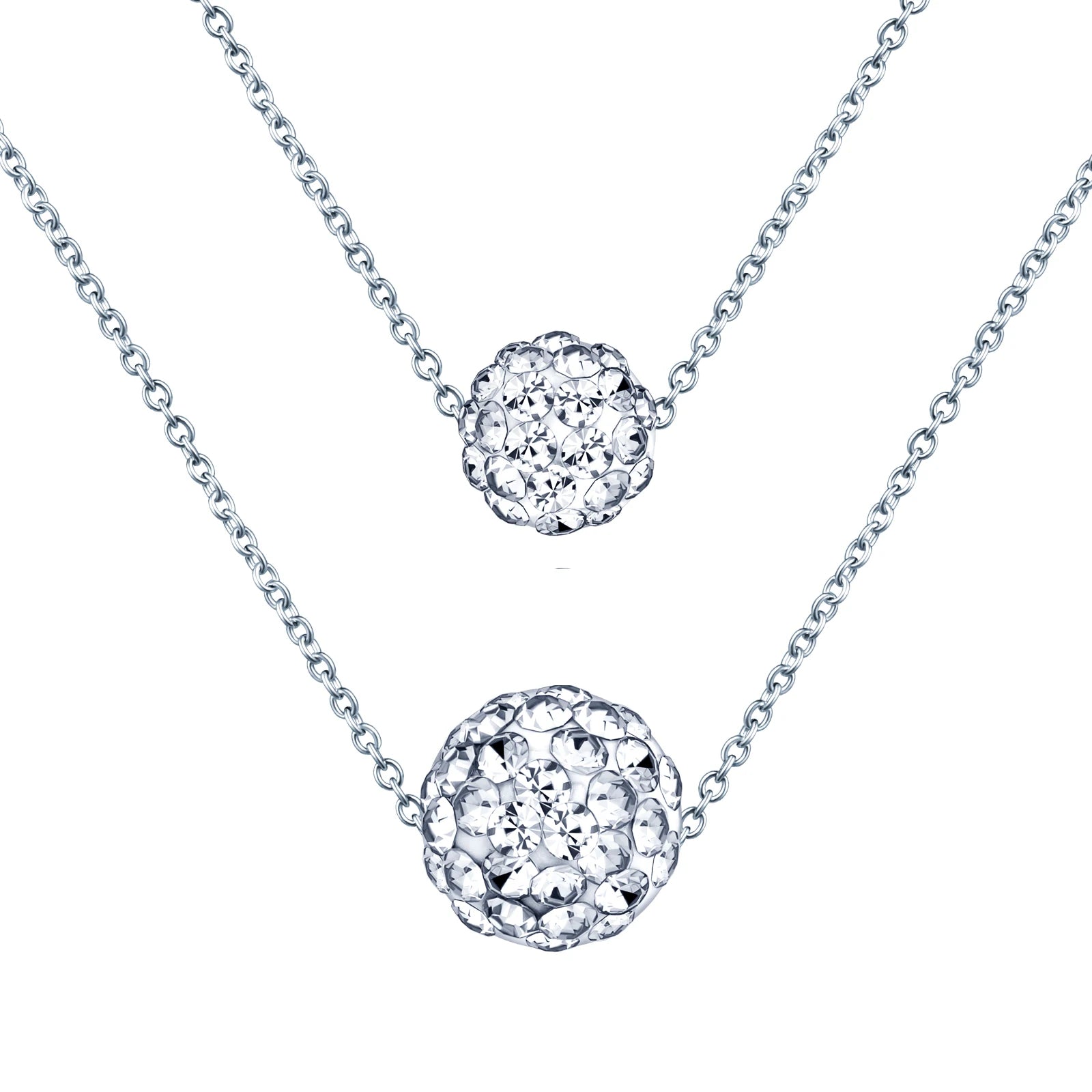 Two Layer Necklace 925 Sterling Silver Chain Ball Necklace for Party