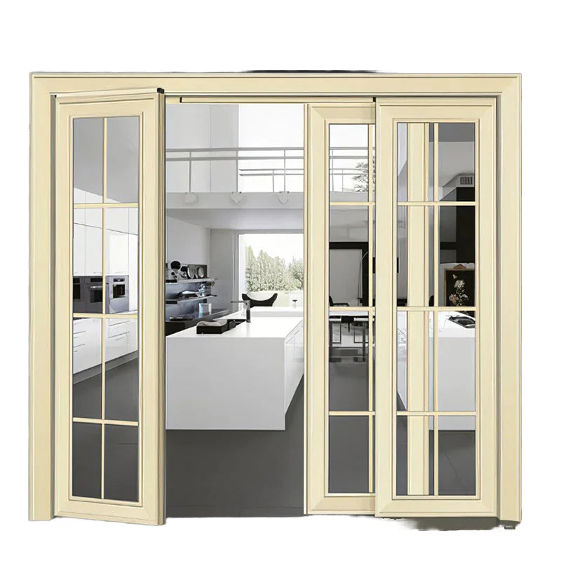 High Quality Energy Efficient Aluminum Trackless System Modern Design Double Glazing Tempered Glass Sliding Door Garden Interior