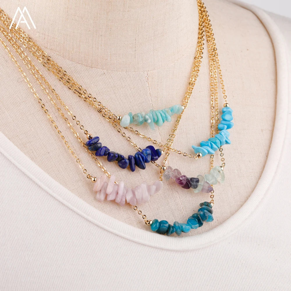 Classic Gold Box Chain Necklace with Chip Beads Gemstone Fashion Jewelry for Wedding or Gift Chakra Healing Crystals MegaBDM