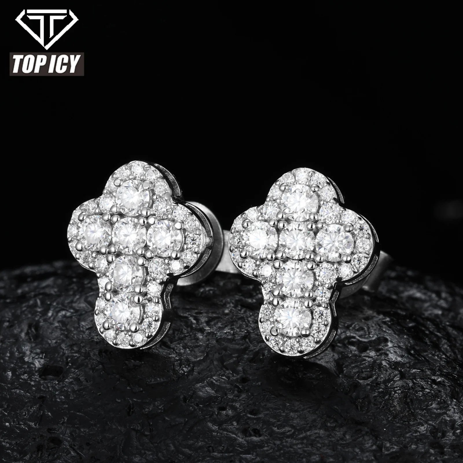 Hip Hop Fashion 925 Sterling Silver VVS D Moissanite Cross Earrings Hip Hop Sparkling Studs Earrings Jewelry for Anniversary