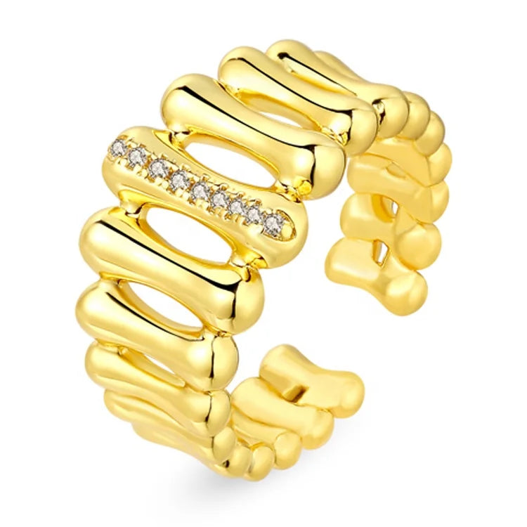 2023 New Personalized and Versatile Brass Plating 18k Gold Open Gold Full Set Diamond Rings for Women