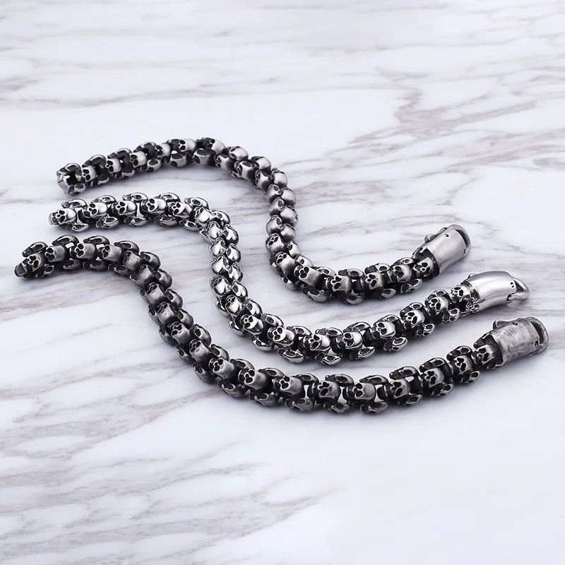 Wholesale Vintage Men Punk Hip Hop 316L Stainless Steel Skeleton Head Bracelet Personalized Skull Link Chain Bracelet