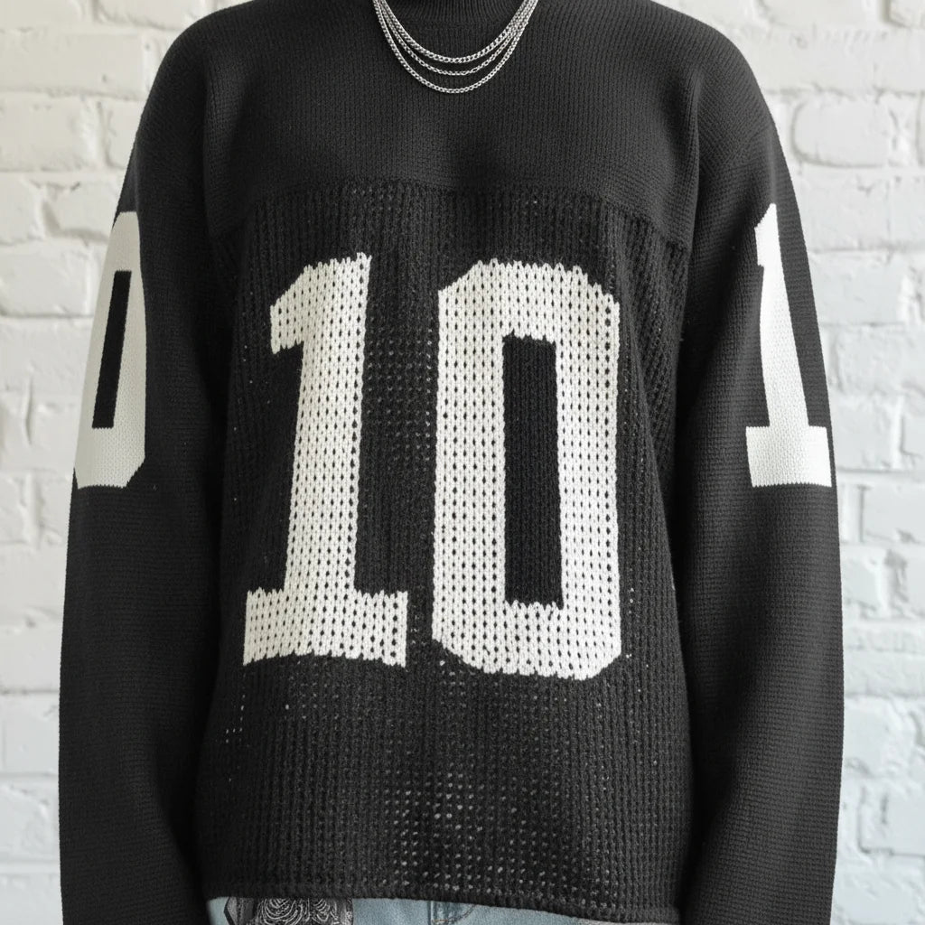 Custom Design logo Streetwear Knitwear Fashion Crew Neck Long Sleeve Men Knit Crochet Sweater Top Knitted Mesh Jersey