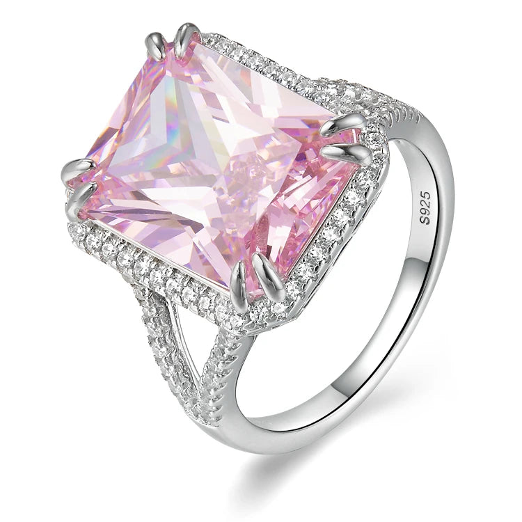 Fine Jewelry Iced Out Stone Ring Women Silver 925 pink Cubic Zirconia Rings