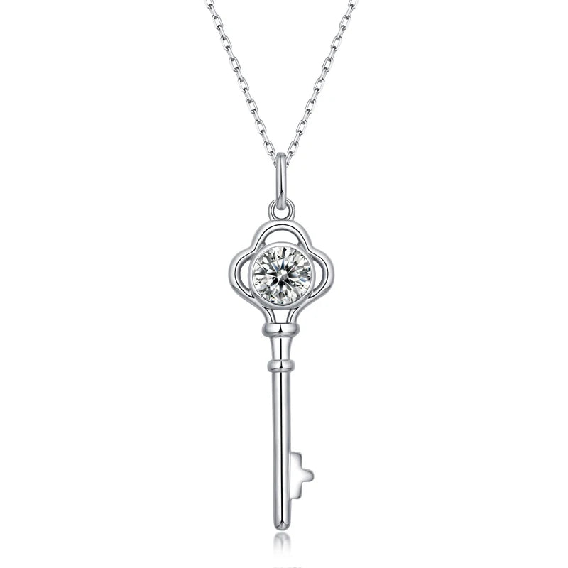RINNTIN SMN05 Custom Key Shape Design 18 Inch 925 Sterling Silver Moissanite Necklace for Women