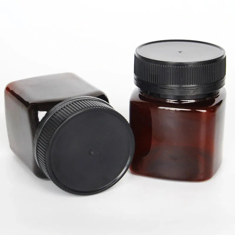 Wholesale Square Black Amber Honey Jar 360ml/500g Honey Container PET Honey Plastic Jar