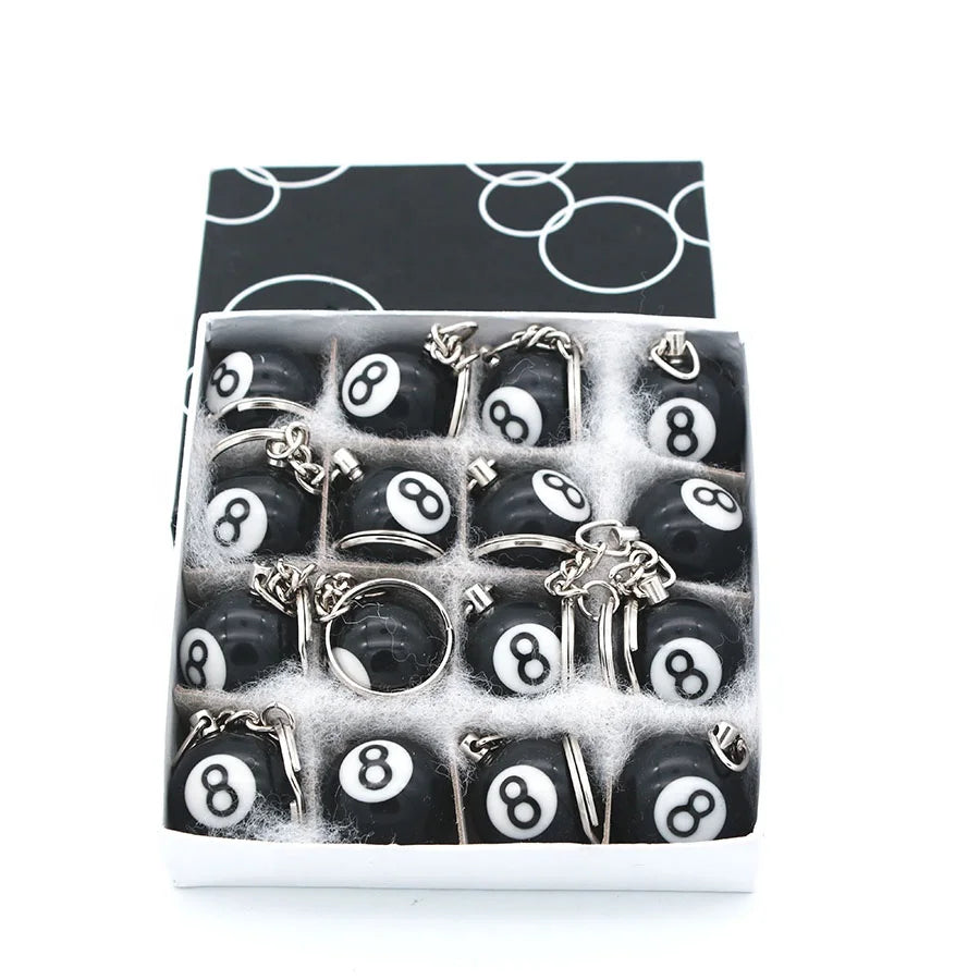 Billiard Souvenir 25mm Black 8 Pool Ball Design Key Chain 16Pcs/Box Promotion Gift