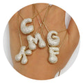New Fashion 18K Gold Plated Brass Zircon Small Chunky Puff Bubble Chubby Balloon Alphabet Initial Letter Pendant Necklace