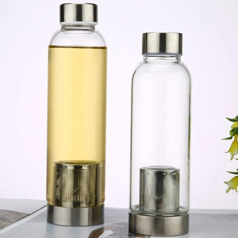 Personalized Logo Wholesale Custom Travel Eco-Friendly High Borosilicate Glass Water Bottle Stainless Steel Lid Applicable