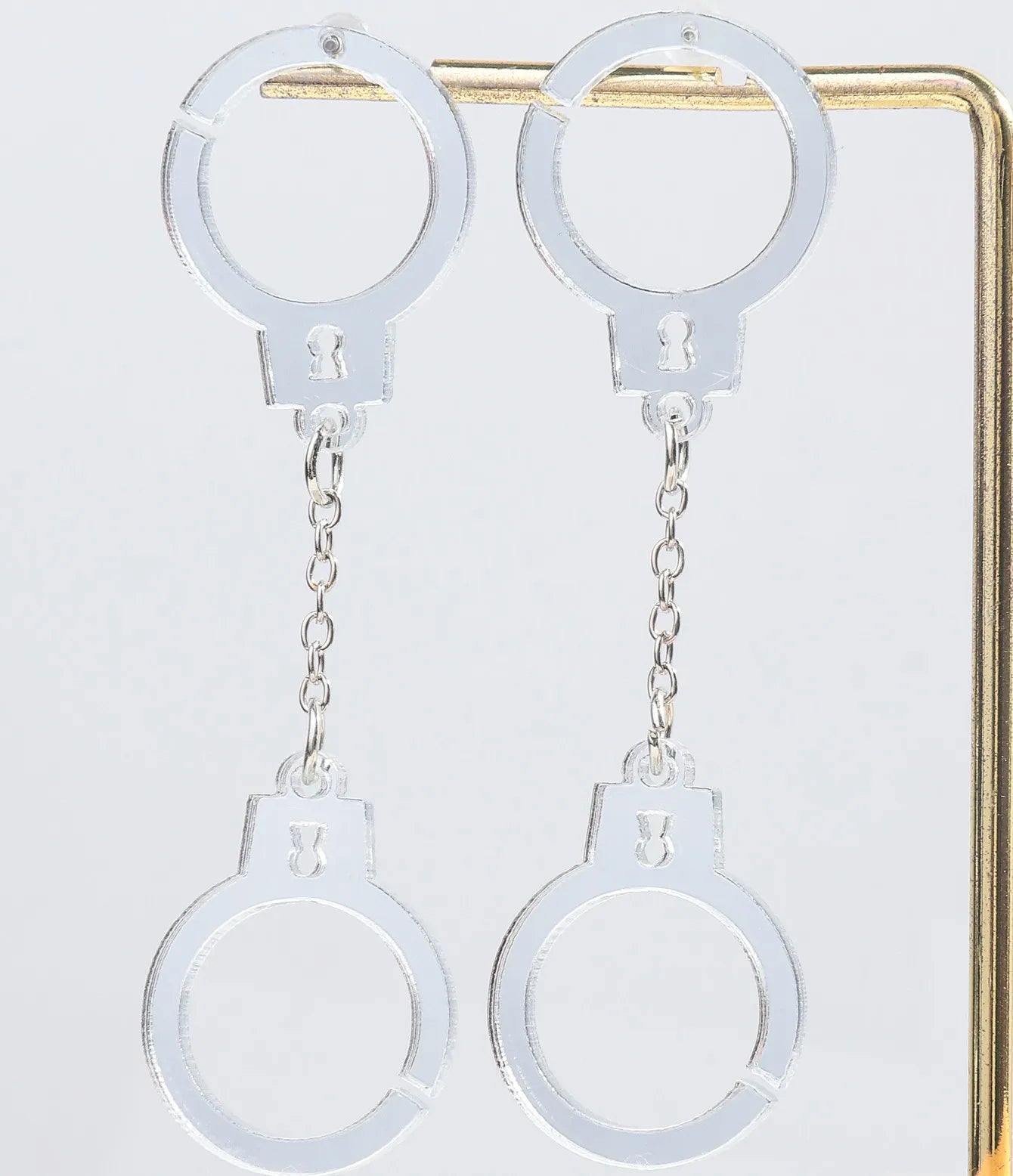 Hip Hop New Arrival Funny Creative Resin Silver Mirror Earrings Funky Party Jewelry Mini Handcuffs Acrylic Drop Earrings