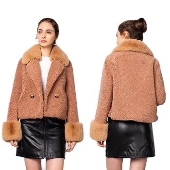 Oversized Utility Coat Button With Pockets Women's Lightweight Sheep Shearling Teddy Fur Cropped Jackets