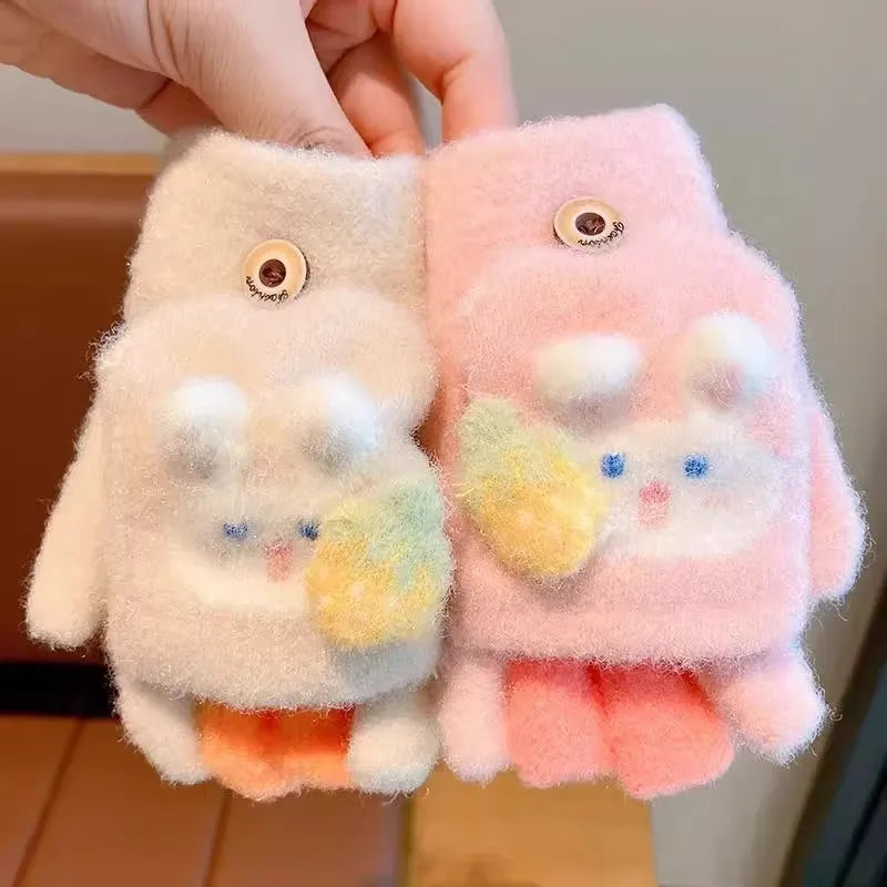 Bommiya Autumn Winter Opera Length Half-Finger Gloves Kids Warm Cold-Proof Breathable Acrylic/Cotton Needle Detection Daily