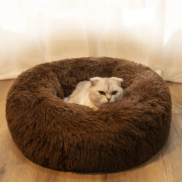 40CM Modern Soft Plush Round Waterproof Bottom Fluffy Calming and Self-Warming Mat Pet Bed for Cats and Small Dogs