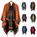 Traditional Scarves & Shawls Winter Warm Cardigan Ruana Coat  Jacquard Flower Reversible Women's Scarf Pashmina Shawls and Wraps