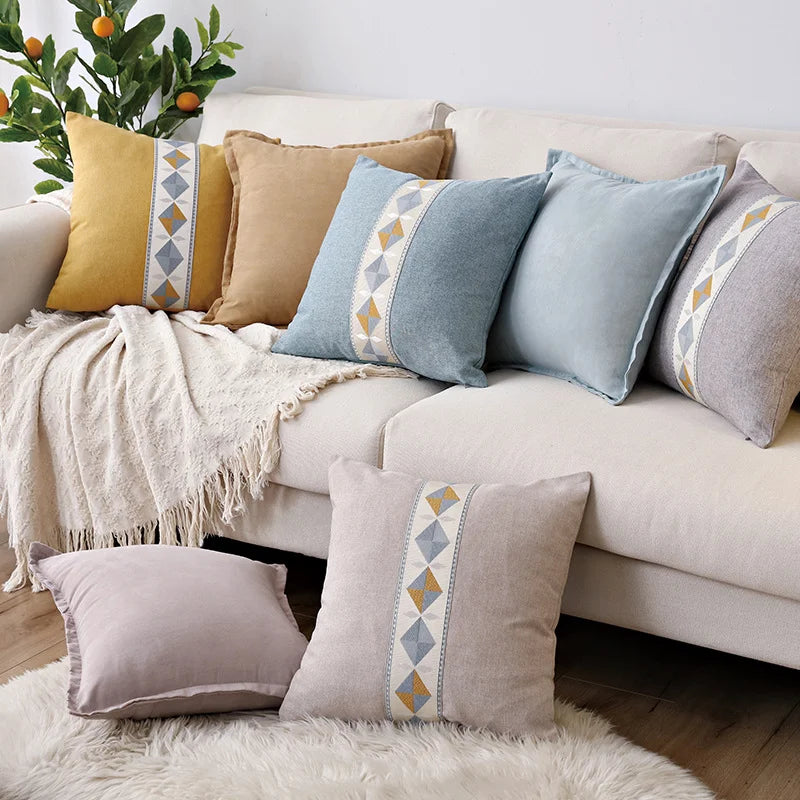 Wholesale Geometric Embroidery Ethnic Style Linen Pillow Home Pillowcase Sofa Office Lumbar Pillow