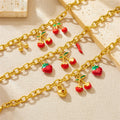 Sweet Style Tarnish Free Stainless Steel 18k Pvd Gold Plated Strawberries Cherry Charm Bracelet Thick Chain Charm Bracelet