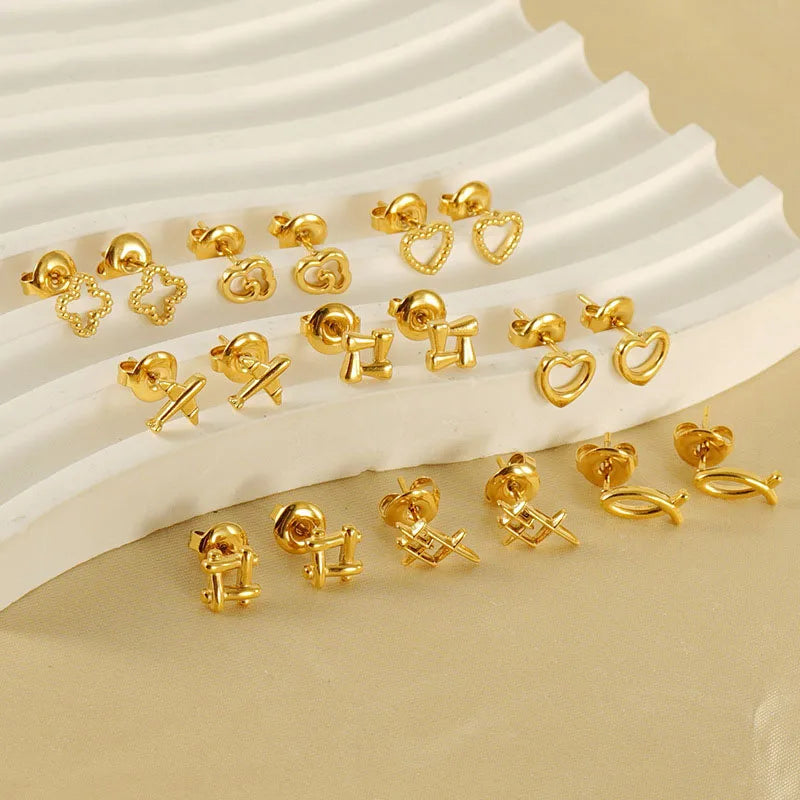 Cute Tiny Design Stainless Steel 18K Gold Plated Dainty Heart Stud Earrings for Women Fashion Minimalist Jewelry
