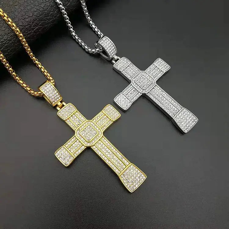 18K Gold Cross Pendant Stainless Steel Silver Crystal Moissanite Chains Anniversaries Gifts Featuring Pearl Diamond Letter Shape