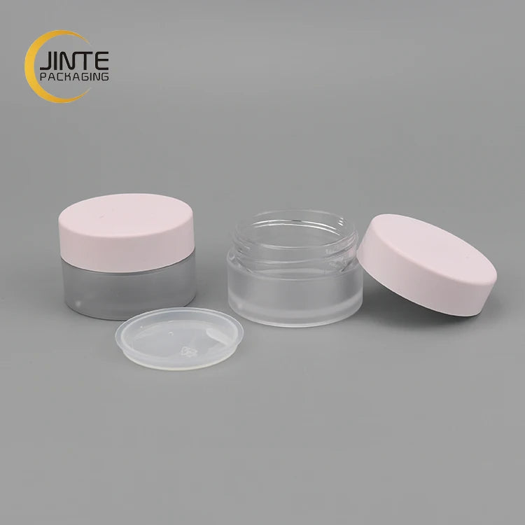 Cosmetics Frosted PETG Plastic Cream Jars with Pink Lid Plastic Body Butter Scrub Packaging