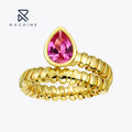 Rochime Vintage Colored Gemstone Snake Bone Ring Yellow Gold Plated Open Ring Luxury Fine Jewelry for Female
