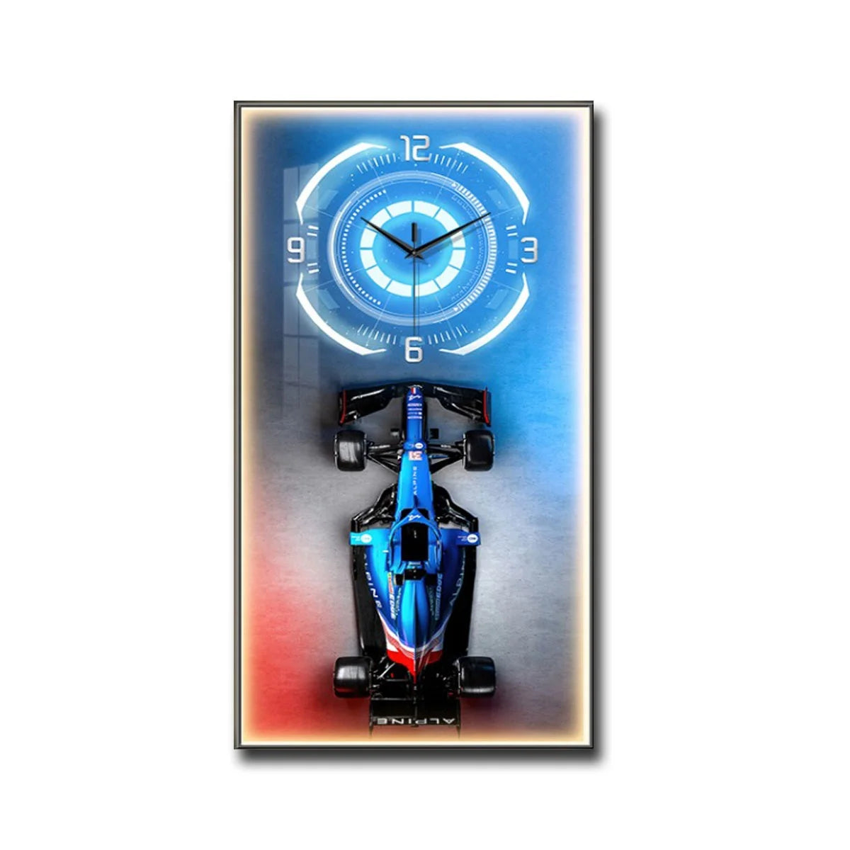 Modern and Stylish Decorative Picture Racing Car Series Clock Luminous Glass Painting for Living Room and Bedroom Decoration