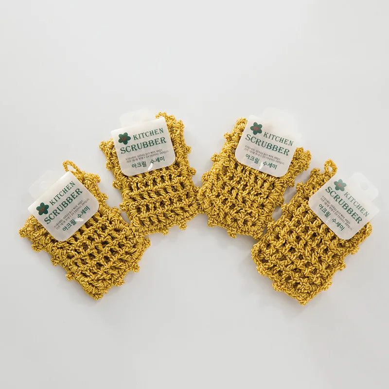 Korean Golden Thread Dish Towel Kitchen Non-stick Double-sided Dishwashing Pasteurized Cloth Mesh Brush Kitchen Scrubber