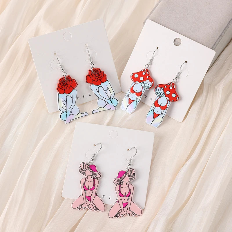 1Pair Magic Mushroom Dangle Earrings Acrylic for Birthday Gift