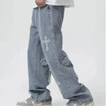 Hip Hop Boyfriend Jeans Embroidered Loose Wide Leg Denim Pants Men's High Street Jeans