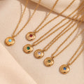 Minimalist Colorful Birth Stone Necklace Stainless Steel Plated 18K Gold December Birthstone Round Pendant Necklace