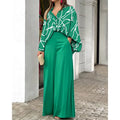 Wholesale 2026 Autumn Printed Casual Suits Loose Large Size Lapel Shirts High Waist Wide Leg Pants Women's Sets