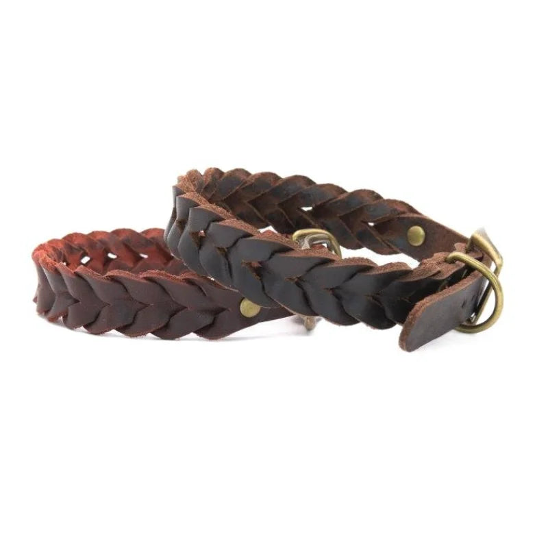 Manufacturers Wholesale Pet Collar Leather Dog Collar Dog Leash Neck Set Cattle Leather Braided Flowers