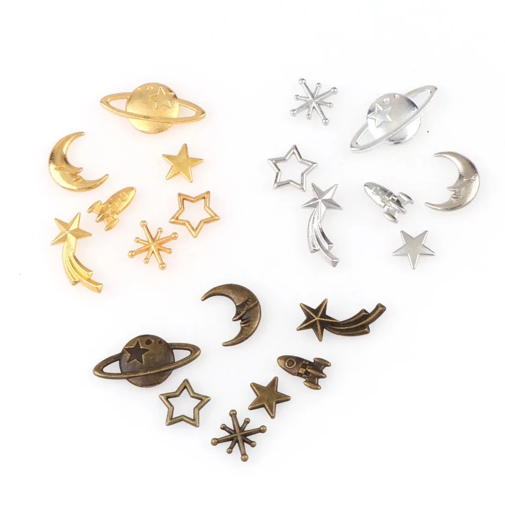 Universe Planet Rocket Cat Smiling Face Moon Metal Material Epoxy Mold Making Jewelry Filling for DIY Jewelry
