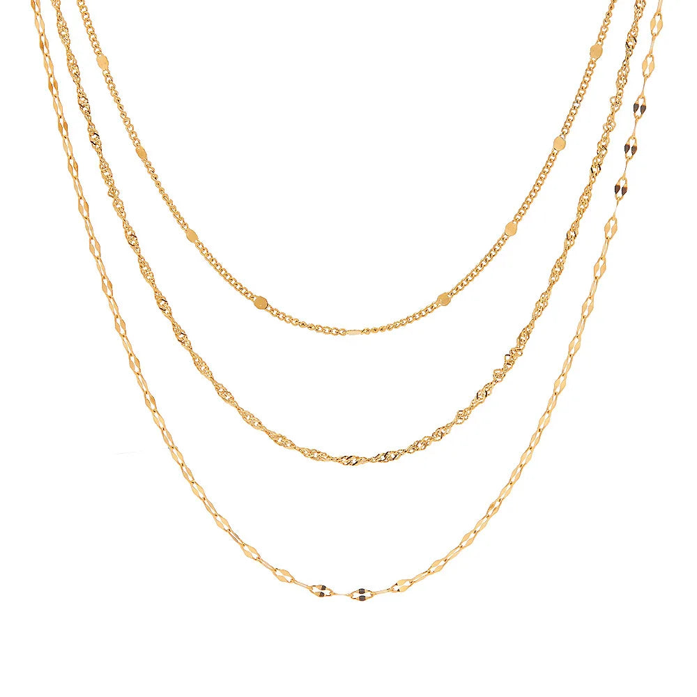 New Design Vintage Three Layers Chain Necklace Waterproof Gold Plated Stainless Steel Necklace Stocks Selling Lady Jewelry