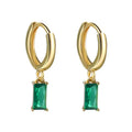 Hot Selling Rectangle Cubic Zirconia Drop Huggie Earrings Silver Gold Plated Green Zircon Baguette Earrings Hoop