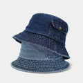 OEM Vendors bob Hats Custom logo Wholesale Distressed Jean Acid Denim Washed Bucket Hat With Zipper Pocket