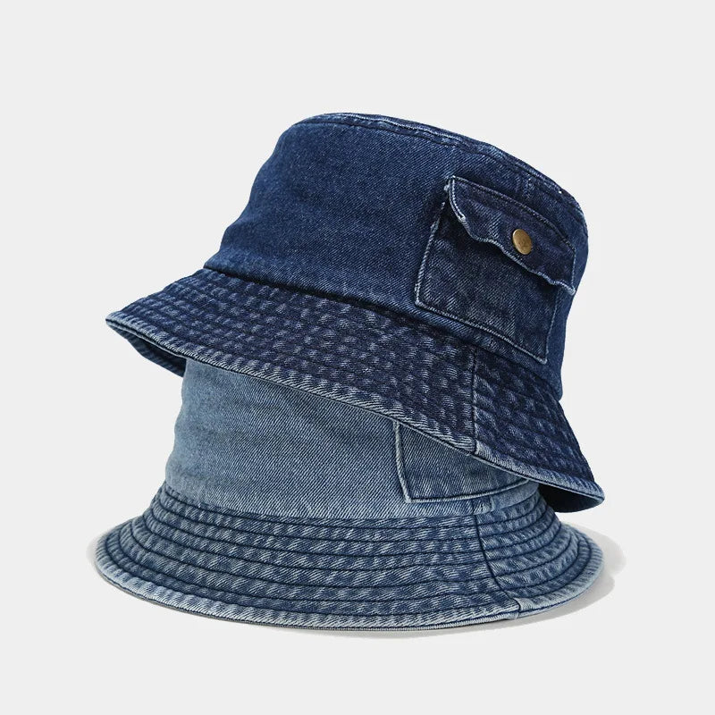 OEM Vendors bob Hats Custom logo Wholesale Distressed Jean Acid Denim Washed Bucket Hat With Zipper Pocket
